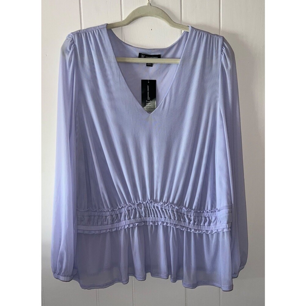 INC Light Purple V-Neck Smocked Waist/Peplum Blouse Size 1X NWT